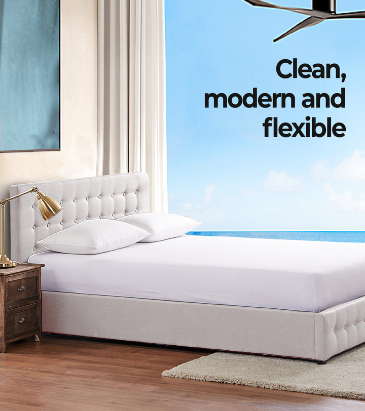Levede Gas Lift Fabric Queen Bed Frame