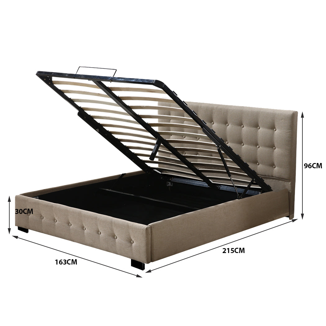 Levede Gas Lift Fabric Queen Bed Frame Dimensions