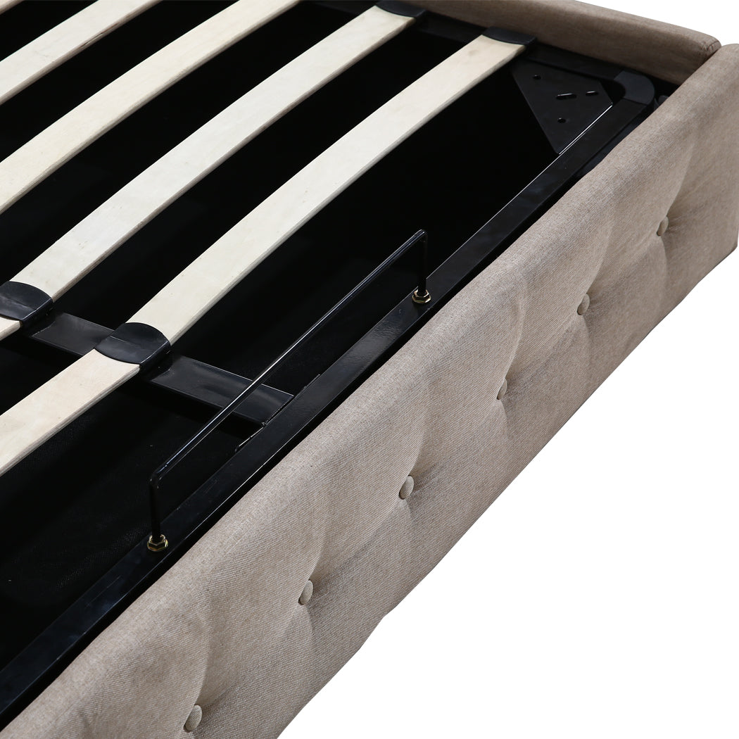 Levede Gas Lift Fabric Queen Bed Frame mattress support 