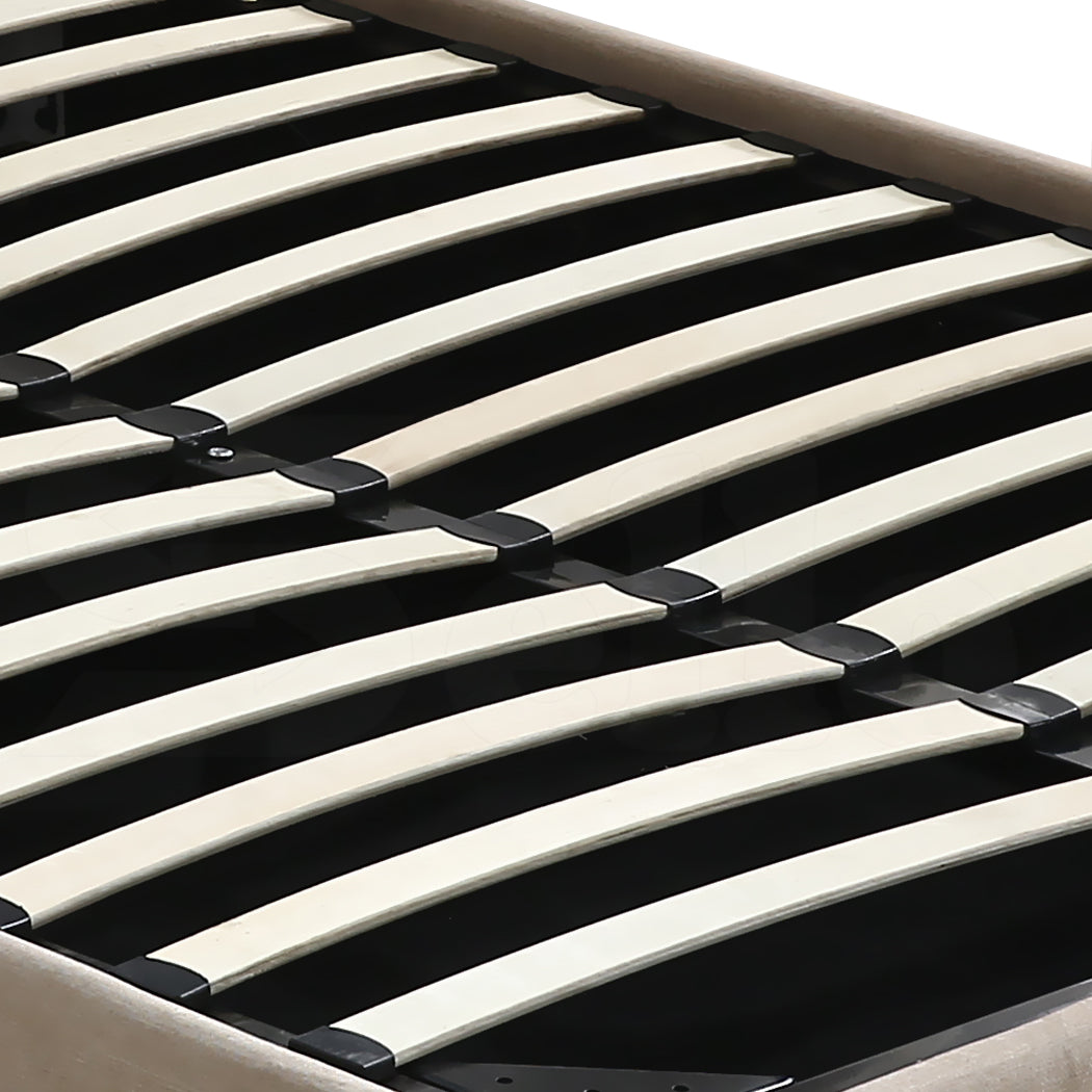 Levede Gas Lift Fabric Queen Bed Frame slats