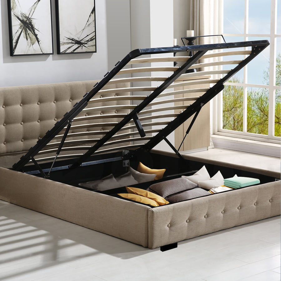 Levede Gas Lift Queen Fabric Bed Frame
