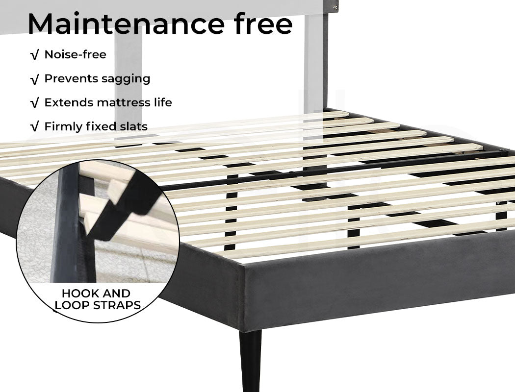 Levede Grey bed frame Headboard hooks and Loop straps 