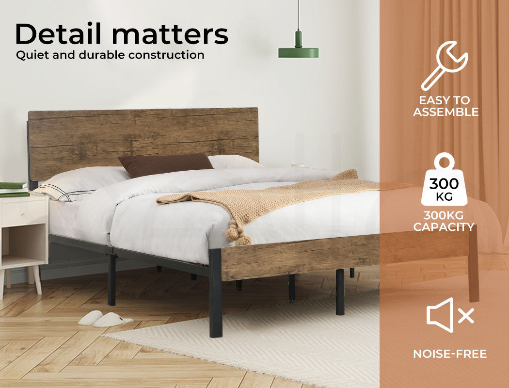 Levede Industrial Queen Metal Bed Frame in bedroom