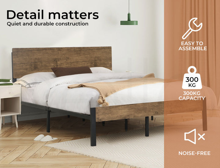 Levede Industrial Queen Metal Bed Frame in bedroom