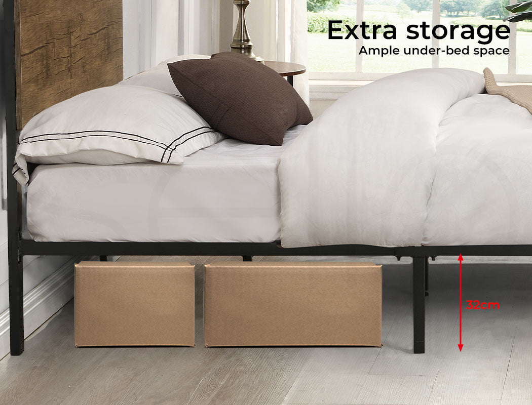 Levede Industrial Queen Metal Bed Frame underneath space 