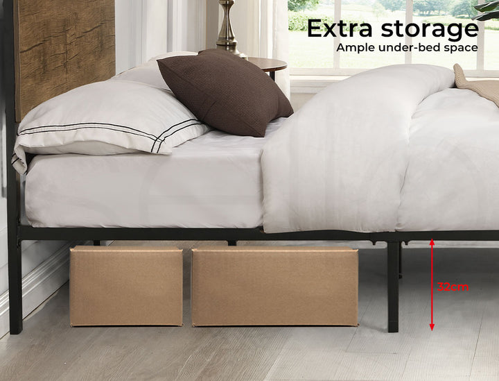 Levede Industrial Queen Metal Bed Frame underneath space 