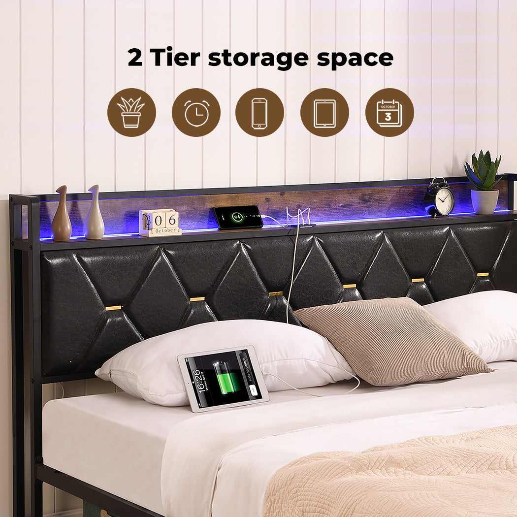 Levede Metal Bed Frame backrest with USB