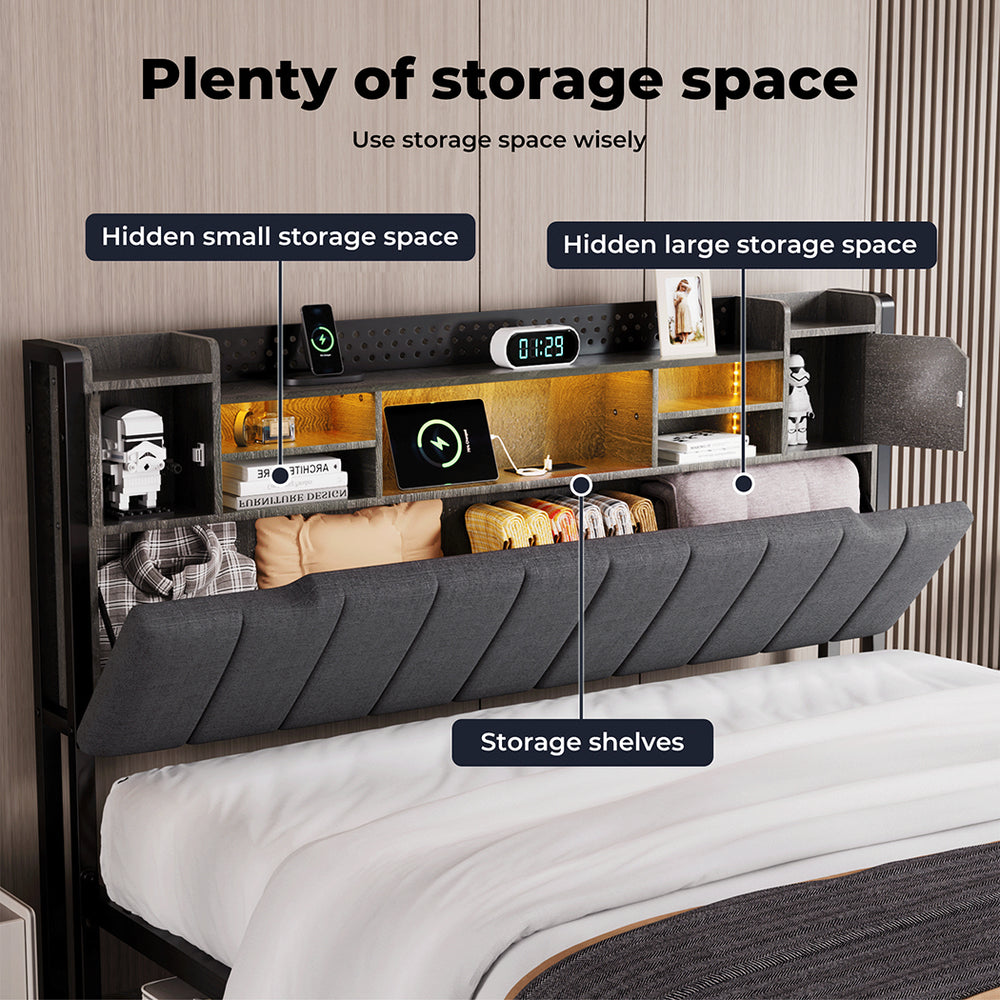 Levede Metal Bed Frame with LED Storage Headboard