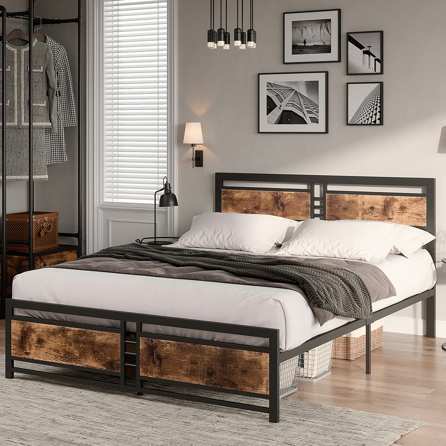 Levede Metal Bed Frame with Rustic Headboard