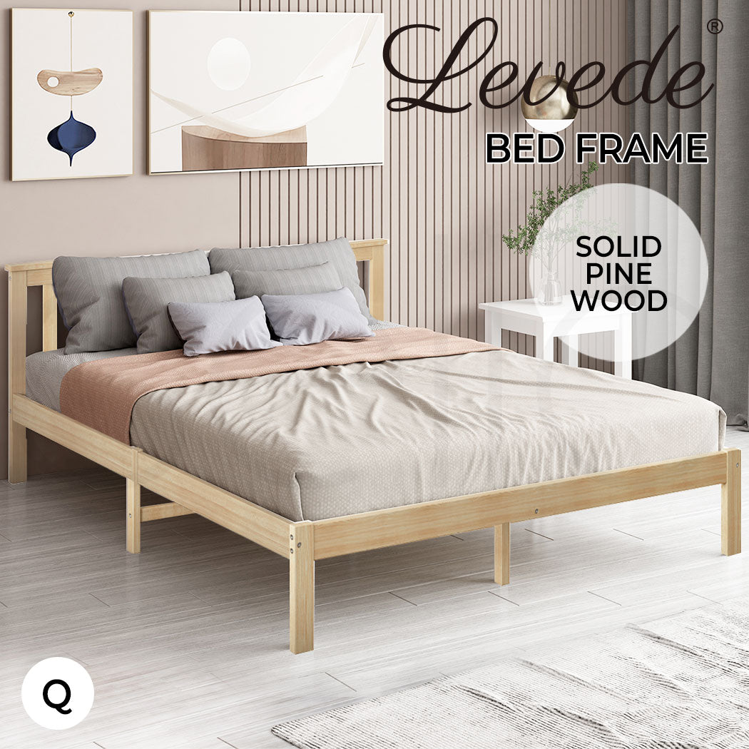 Levede Natural Wooden Queen Bed Frame