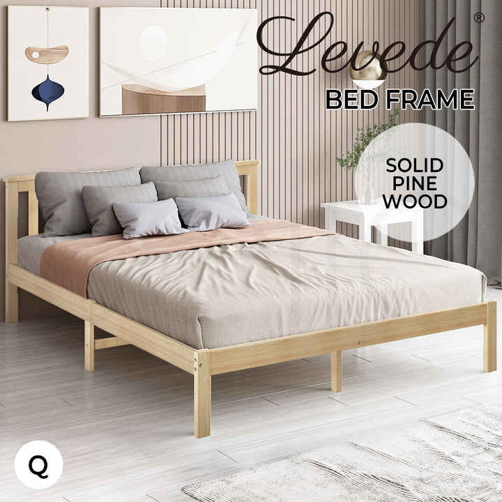 Levede Natural Wooden Queen Bed Frame