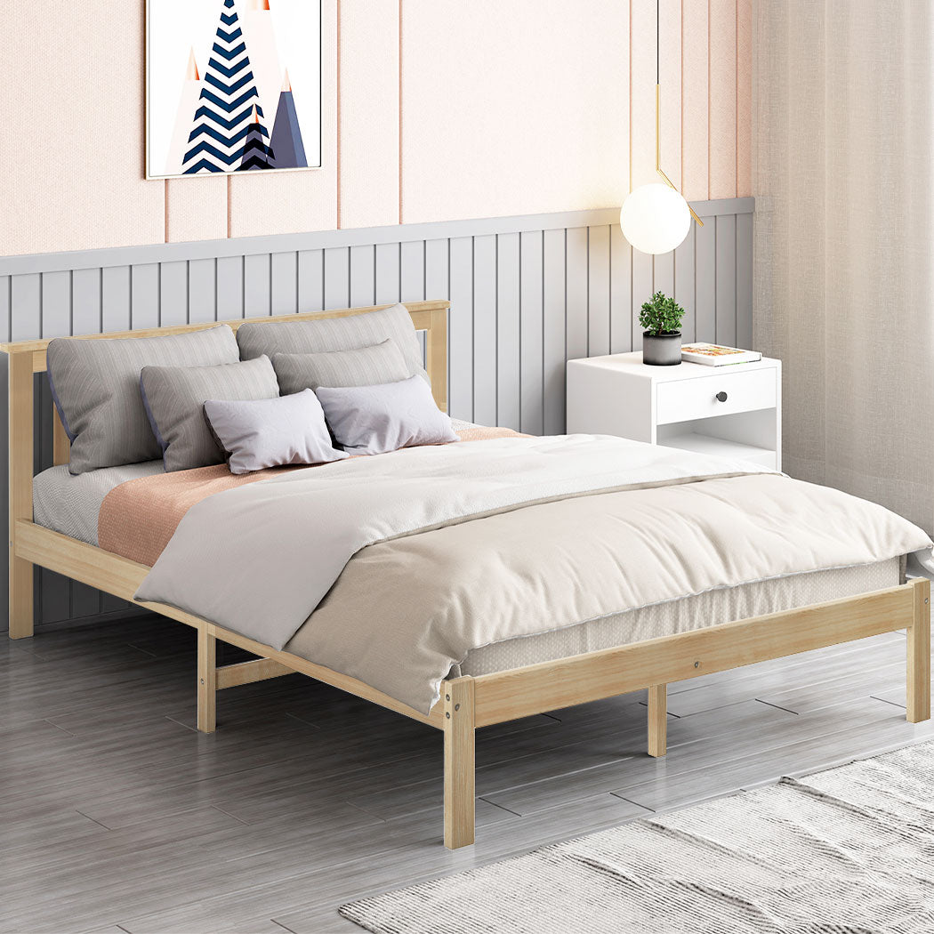 Levede Natural Wooden Queen Bed Frame