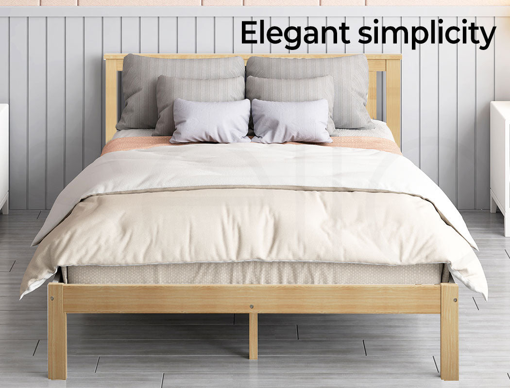 Levede Natural Wooden Queen Bed Frame front look