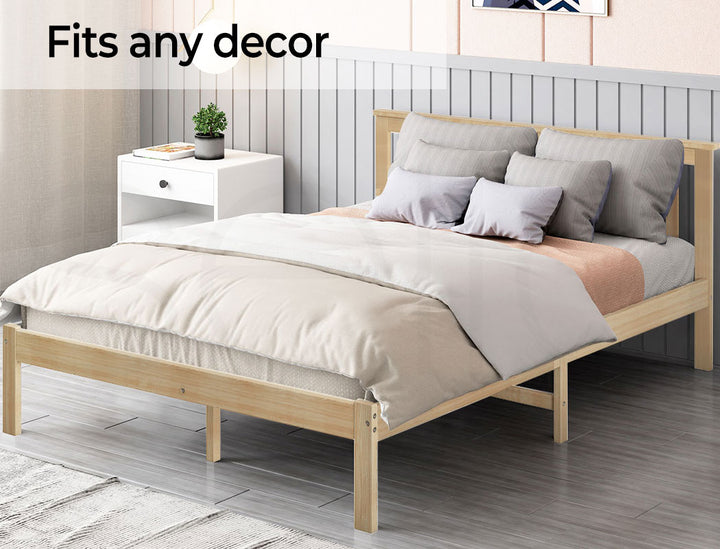 Levede Natural Wooden Queen Bed Frame in bedroom