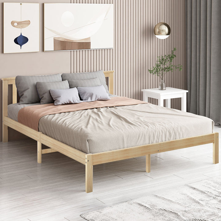 Levede Natural Wooden Queen Bed Frame in bedroom