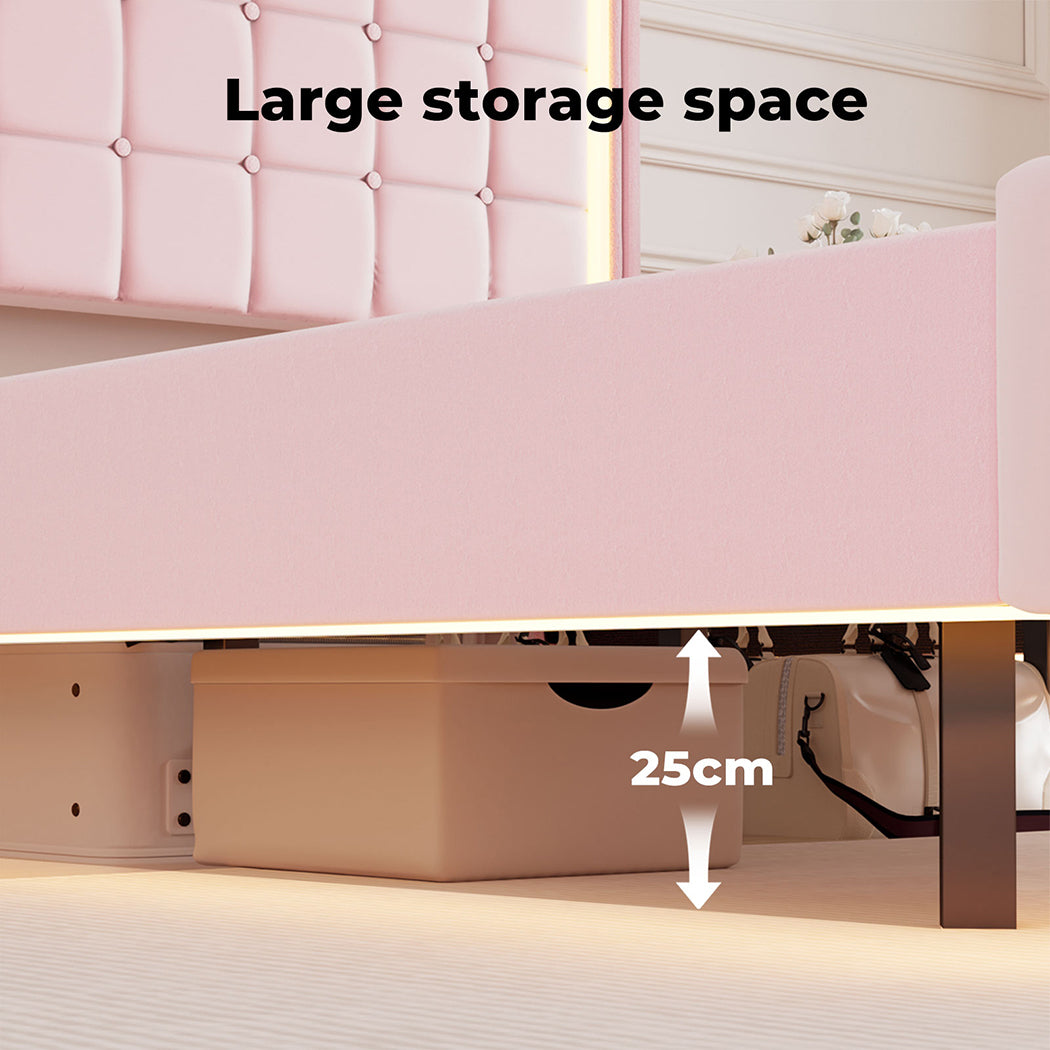 Levede Pink Queen Floating Bed Frame have 25cm space under bed 
