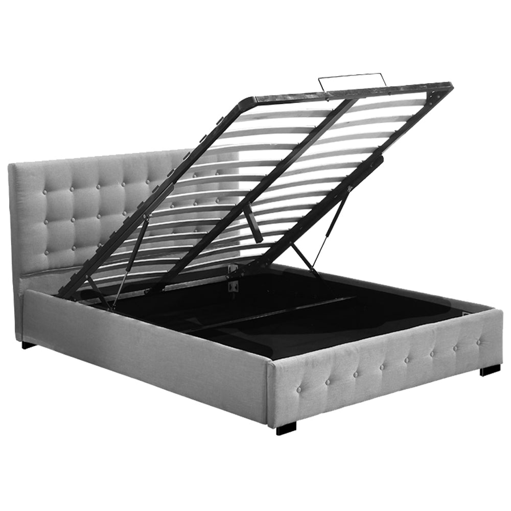 Levede Queen Bed Frame Fabric Tufted Grey 