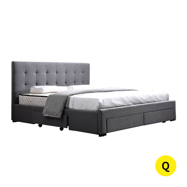 Levede Queen Fabric Bed Dark Grey