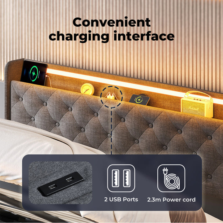 Levede Queen Gas Lift Bed Frame with USB Port on Headboard 