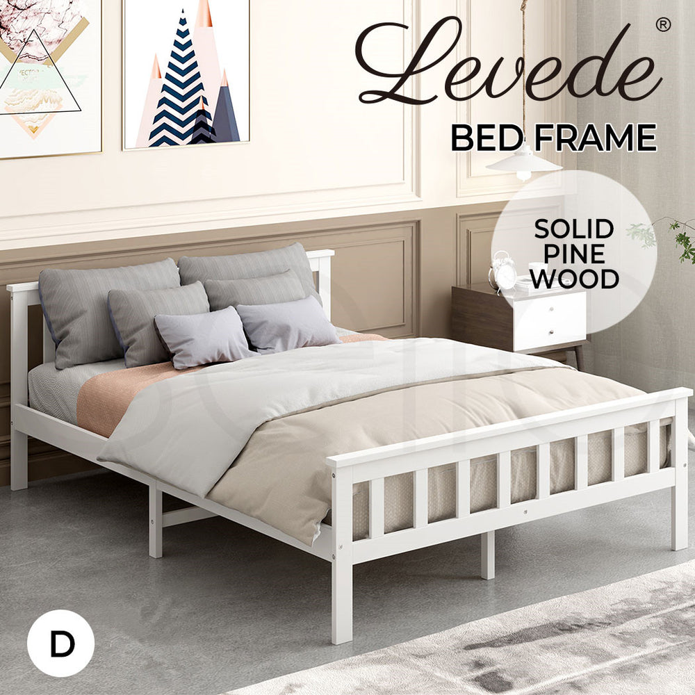 Levede Queen Solid Pine Bed Frame - White Finish