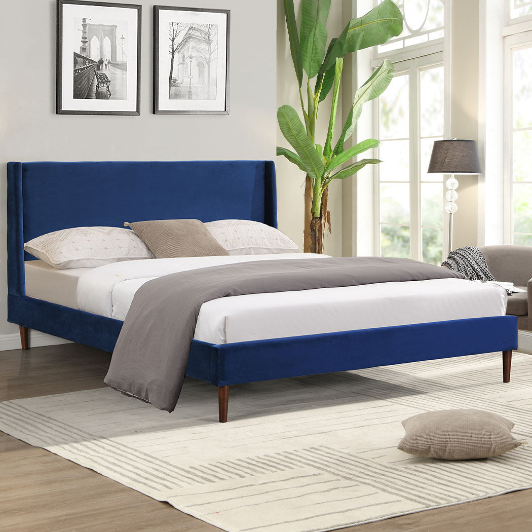 Levede Queen Velvet Bed Frame in bedroom