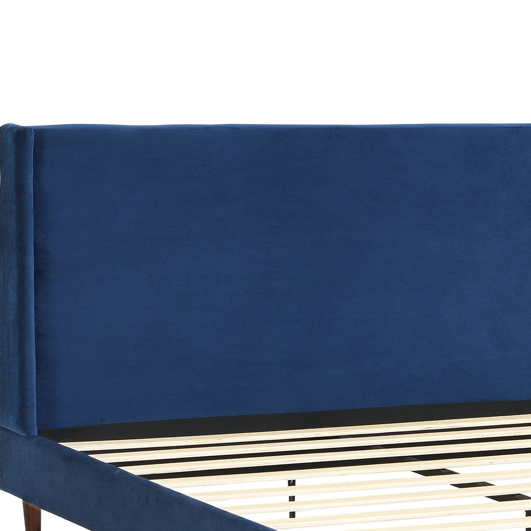 Levede Queen Velvet Bed Frame with Blue headboard