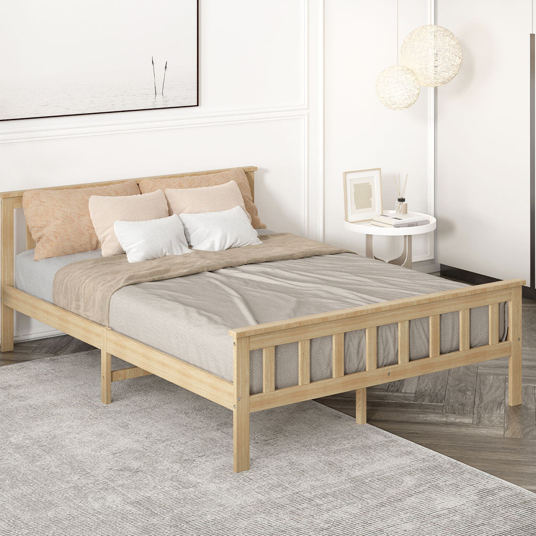 Levede Queen Wooden Bed Frame - Natural Finish