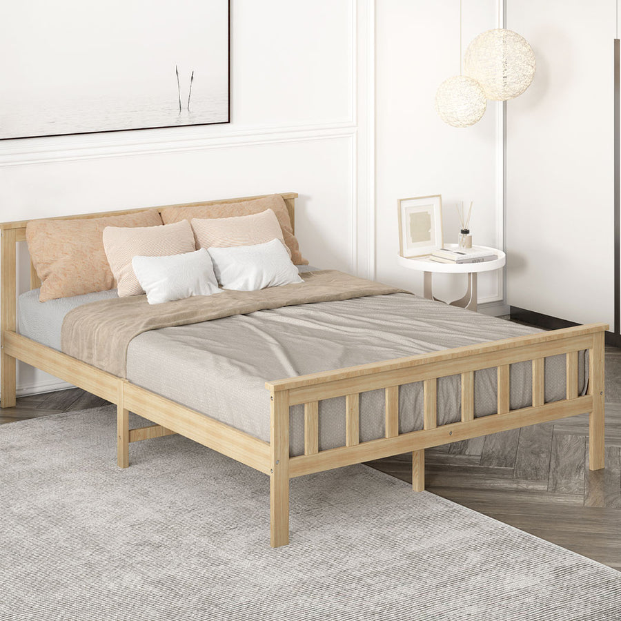Levede Queen Wooden Bed Frame - Natural Finish