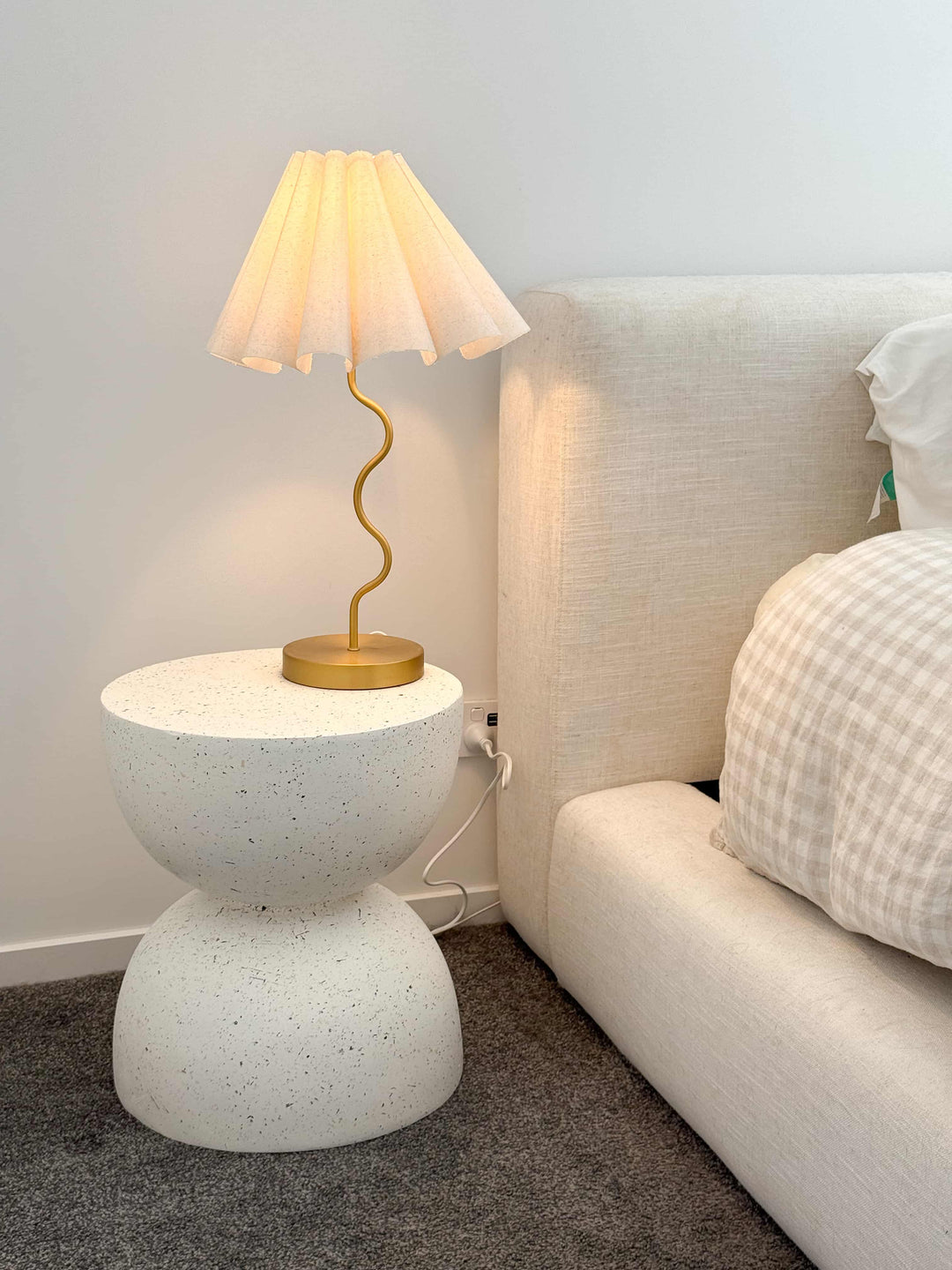 Levede Side Table Terrazzo Round beside bed