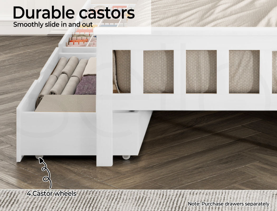Levede White Queen Wooden Bed Frame with Drawers