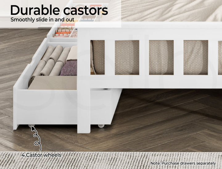 Levede White Queen Wooden Bed Frame with Drawers