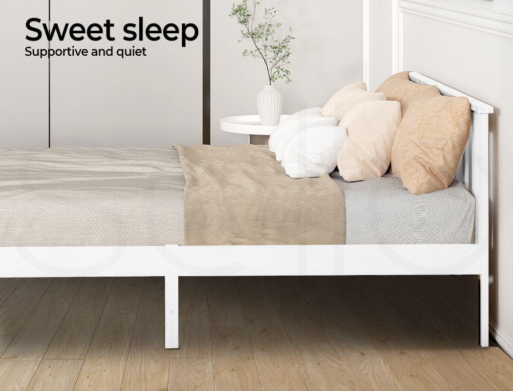 Levede White Wooden Bed Frame features from side