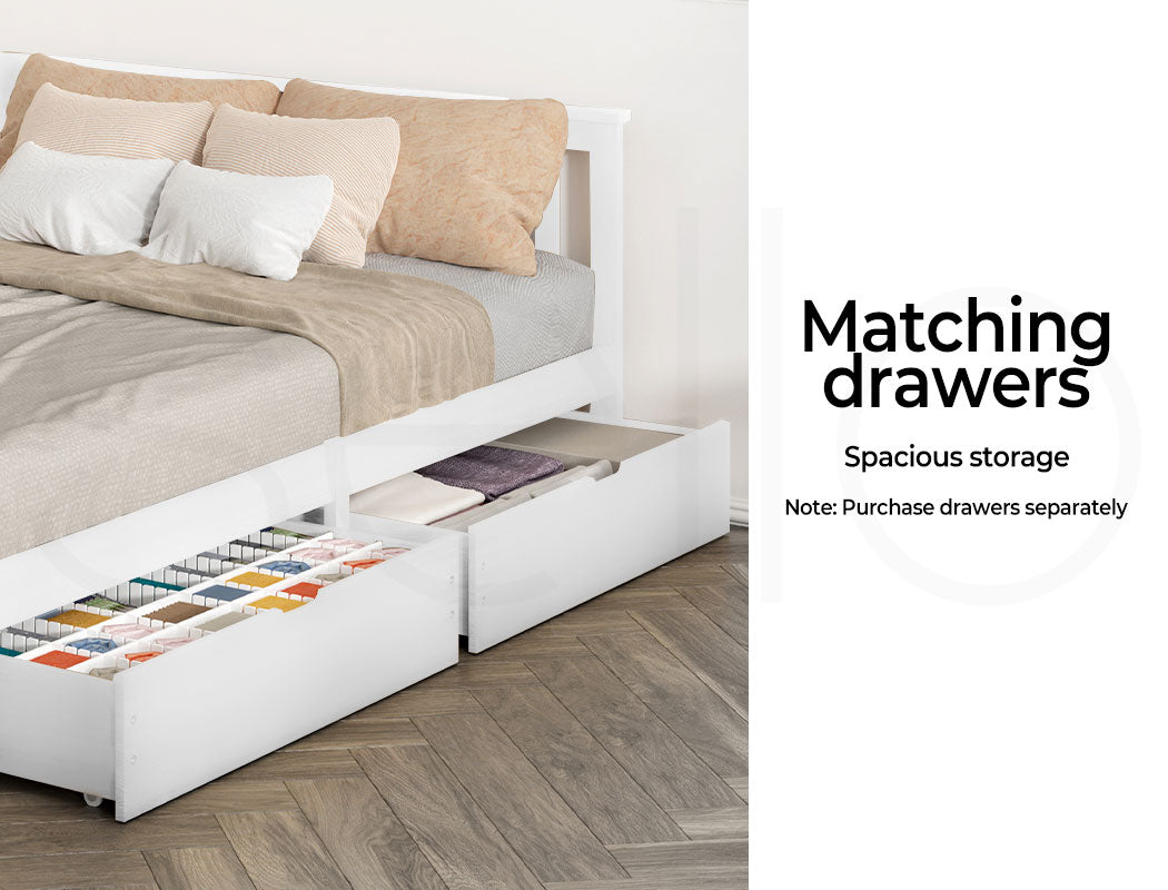 Levede White Wooden Bed Frame with matching drawers