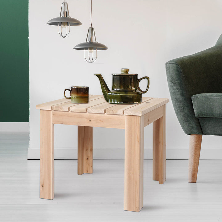 Levede Wooden Outdoor Side Table beside sofa
