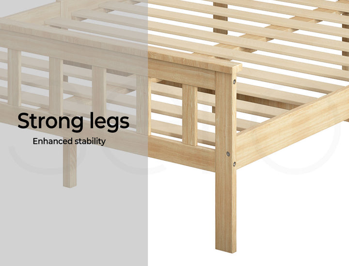 Levede wooden bed frame features strong legs