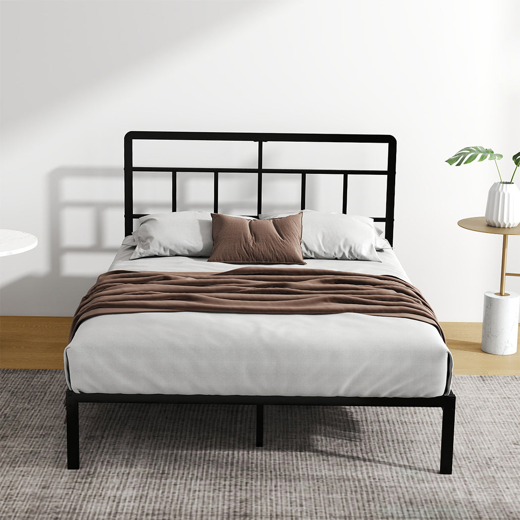 Double Bed Frame Metal Base Platform Headboard Heavy Duty Mass Storage