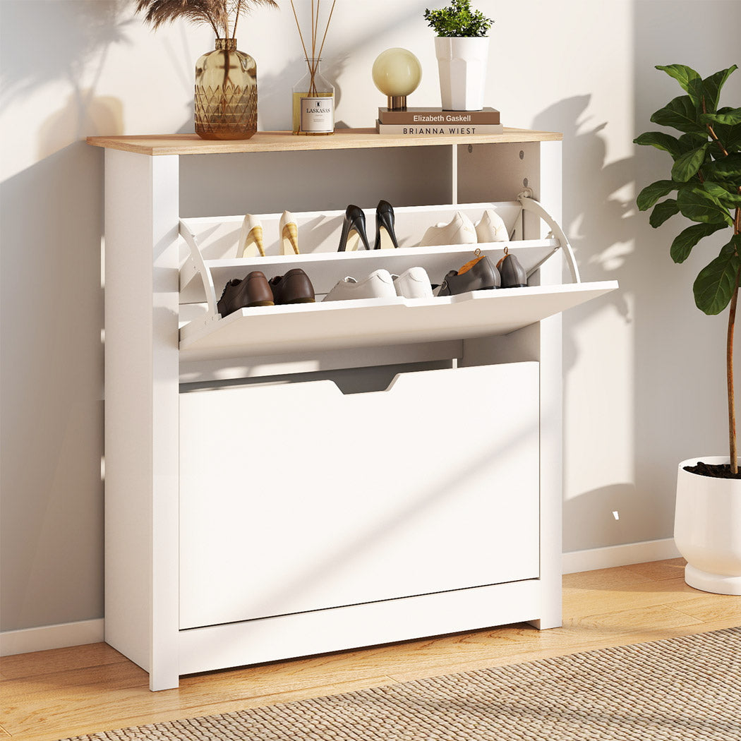 Narrow Shoe Cabinet Organiser Storage Rack Flip-up Drawer 12 Pairs White