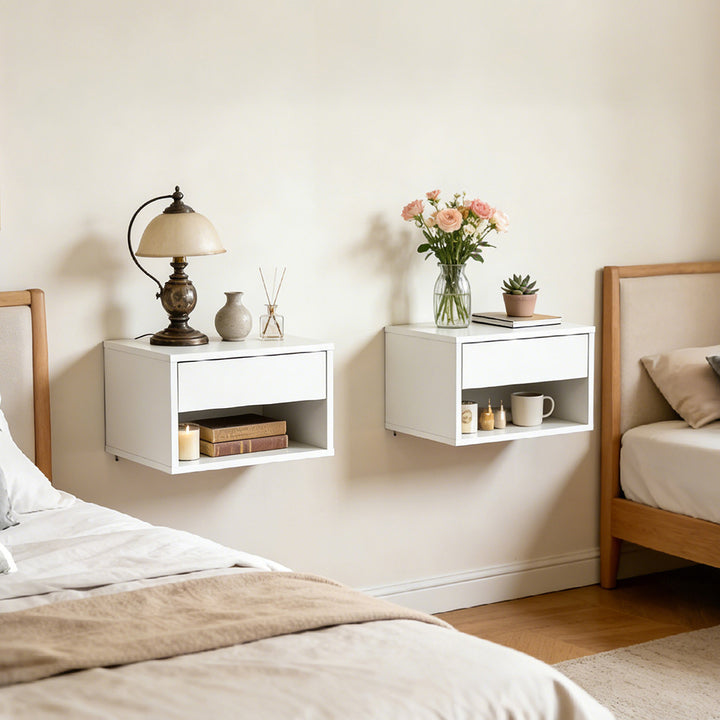 2 Floating Bedside Tables Side Table Storage Nightstand Bedroom Cabinet