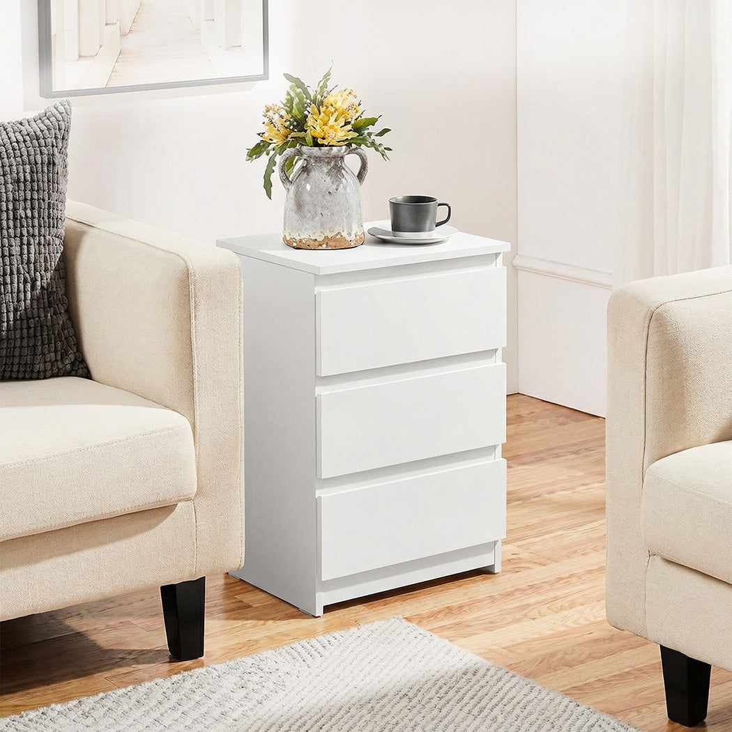 Bedside Table Side Table 3 Drawers Storage Nightstand Bedroom Cabinet
