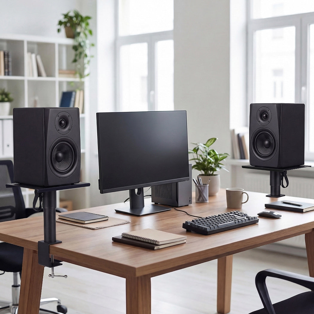 2x Desk Clamp Speaker Stands Set Adjustable Rotatable Monitor CD Player