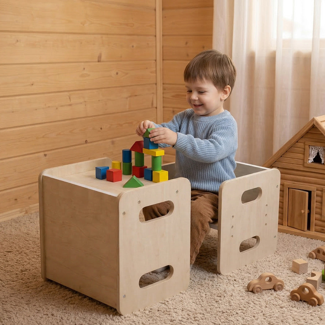Kids Table and Chair Set Dining Adjustable Toddler Activity Desk Wood