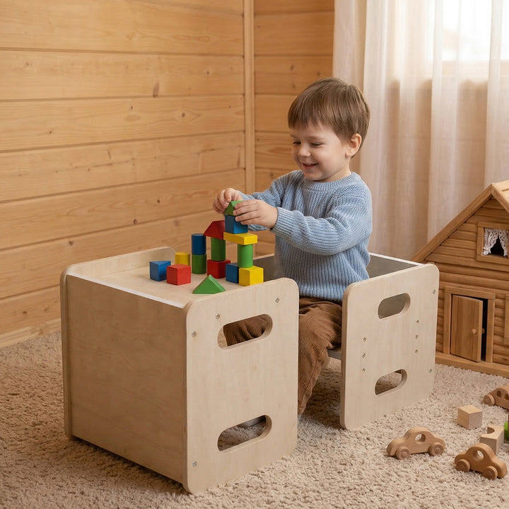 Kids Table and Chair Set Dining Adjustable Toddler Activity Desk Wood