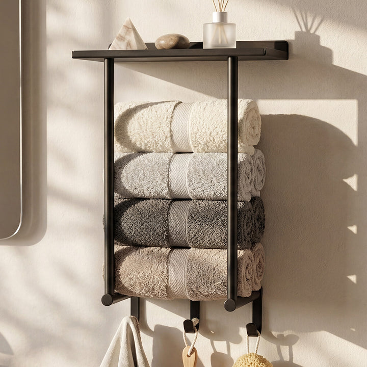Wall Mounted Towel Rack Towel Holder 3 Hooks Bathroom Towel Storage