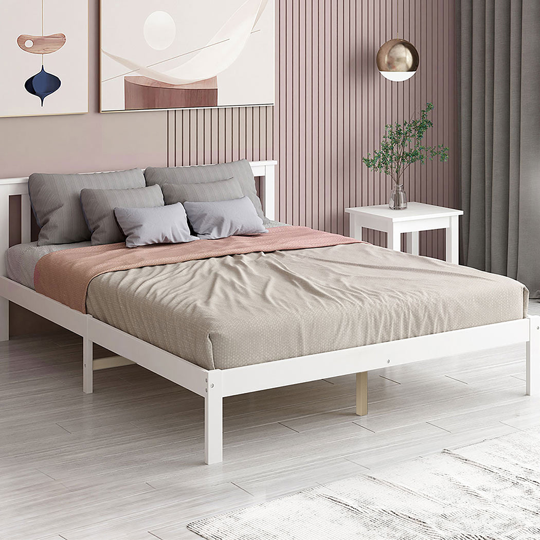 Wooden Bed Frame Queen Full Size Mattress Base Timber White