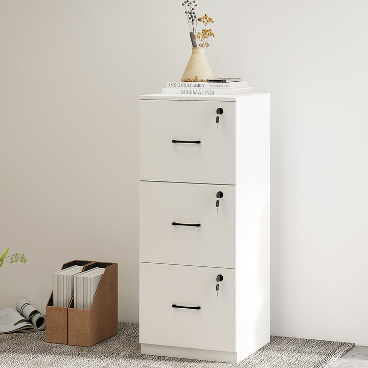 File Cabinet 3 Lockable Drawers Modern Filing Storage Home Office White