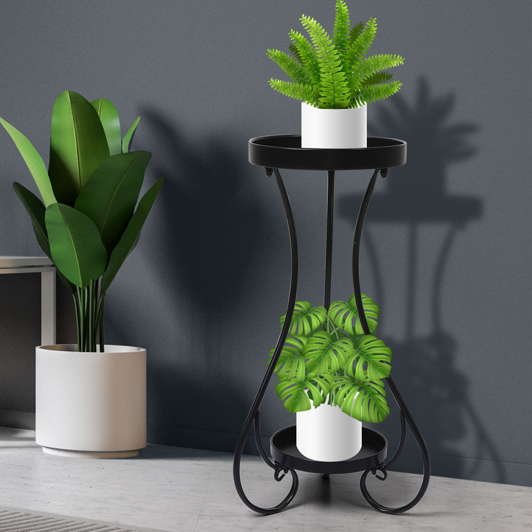 Plant Stand 2 Tiers Outdoor Indoor Metal Flower Pots Rack Garden Black