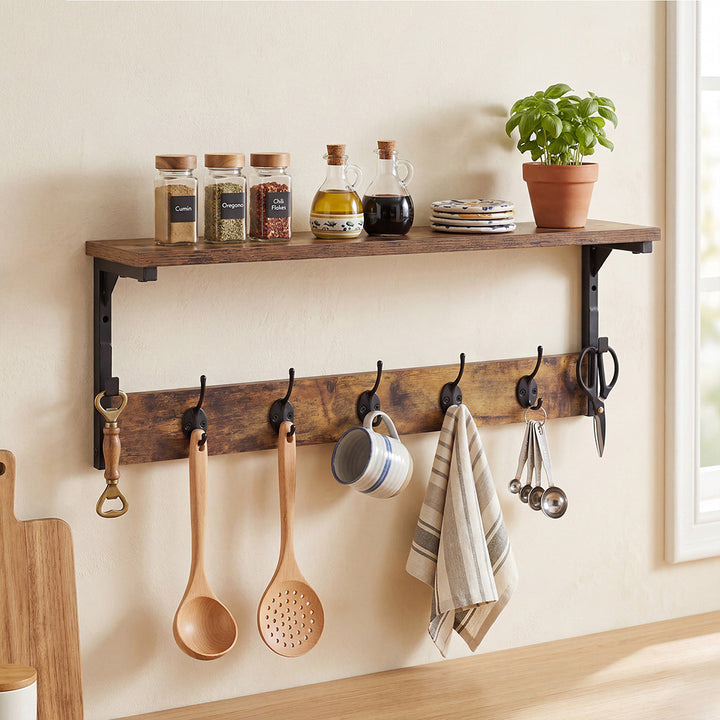 Coat Rack Shelf Wall Mounted 7 Hooks Wall Floating Hat Rack Living Room