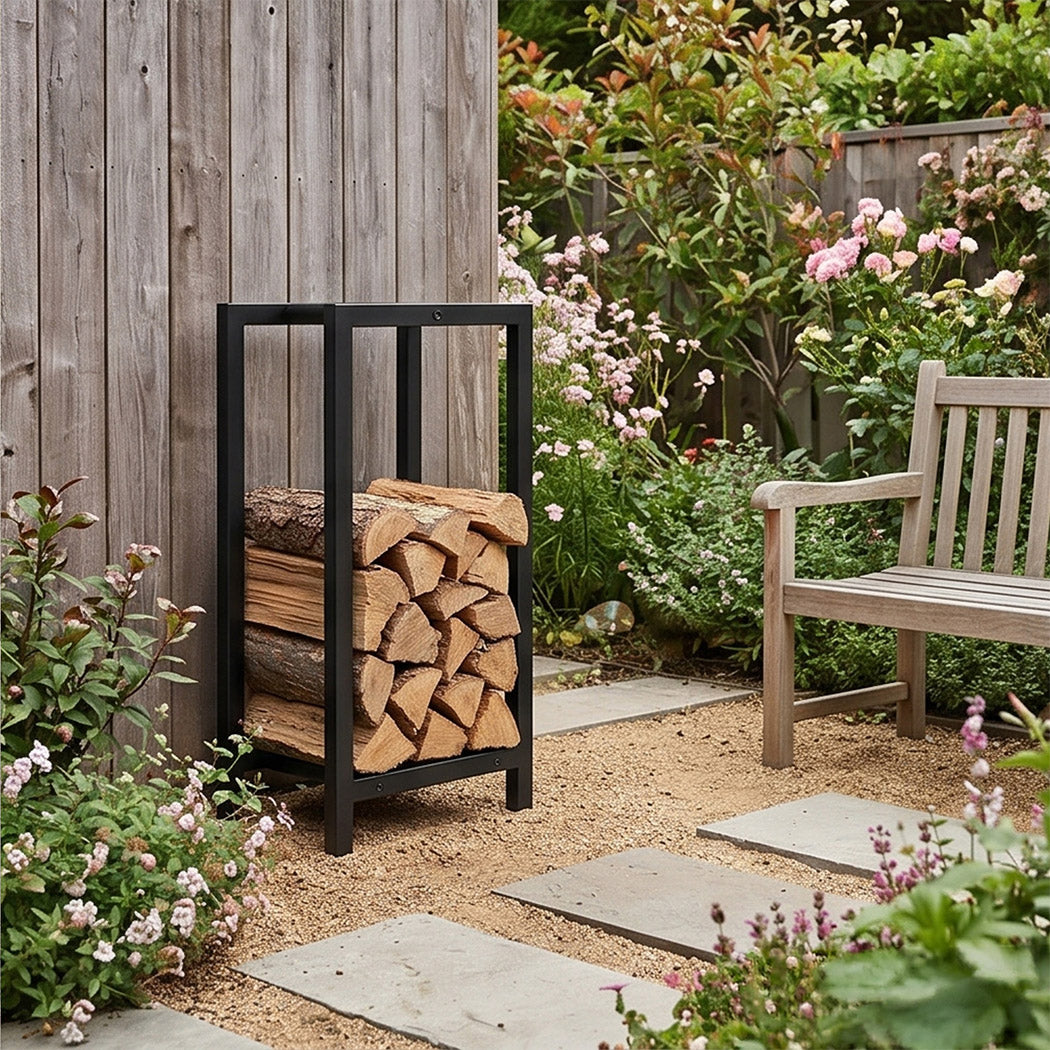 Firewood Rack Metal Outdoor Storage Log Holder Fireplace 30 x 22 x 59cm