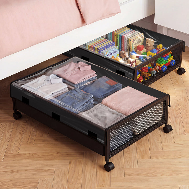 Under Bed Storage Box 2PCS Wheels Clothes Organizer Dustproof 2 x 48L