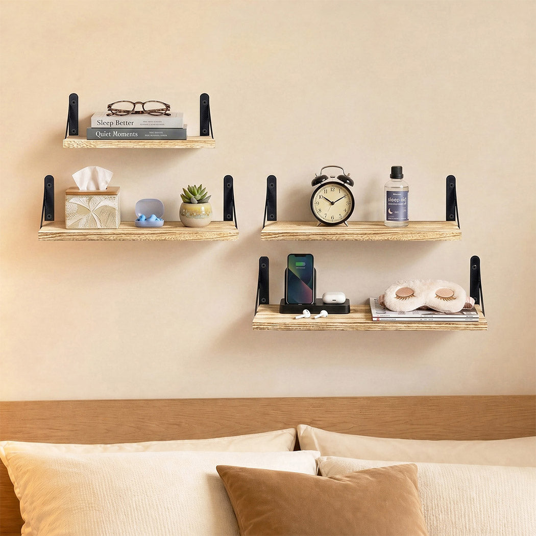 Floating Wall Shelves 4Pcs Rustic Wood Storage Display Rack Bookshelf
